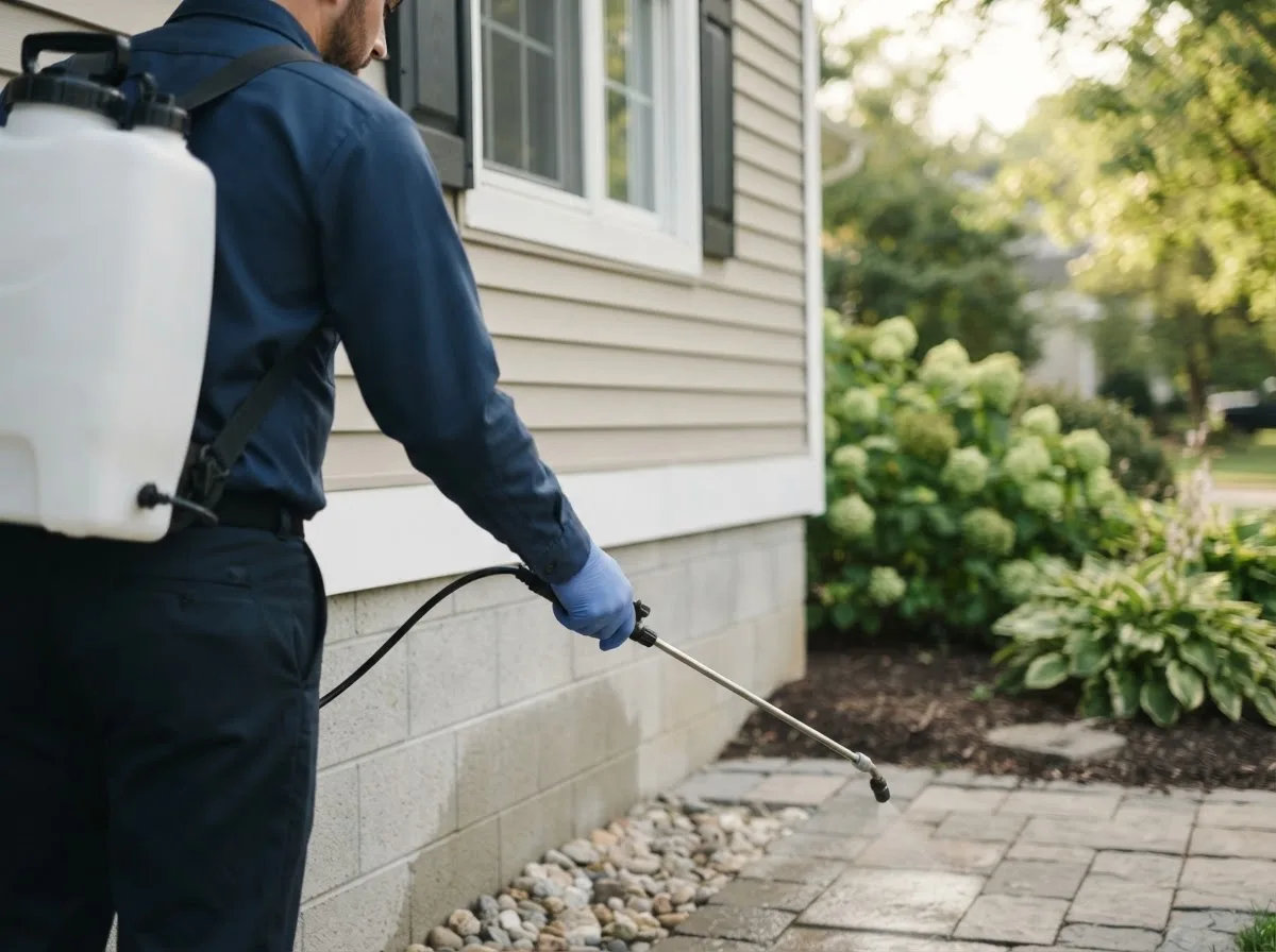 Pest control technician inspecting a home in Lincoln, NH